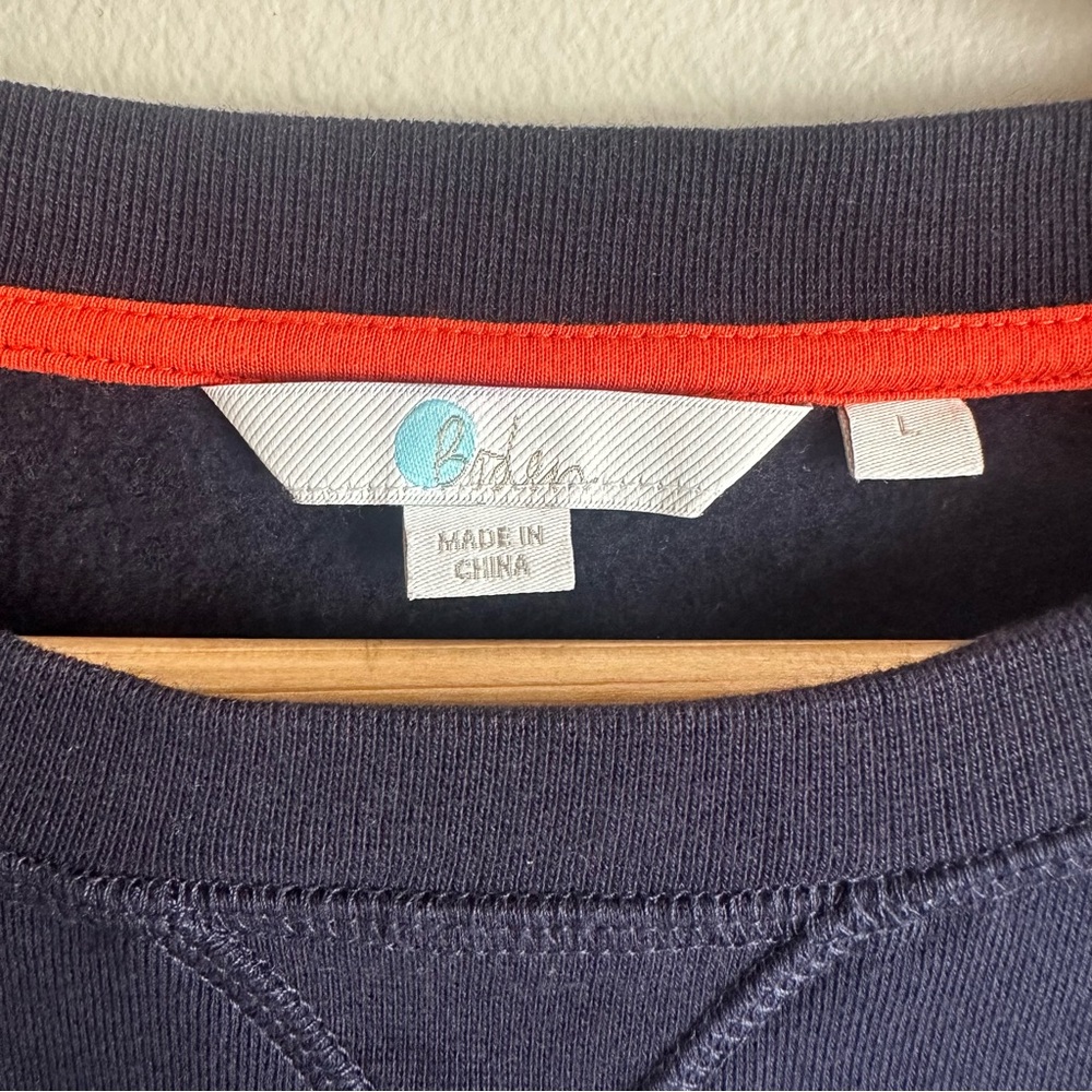Boden “Oh Yeah” Sweatshirt, Navy, Leopard Print lettering, Women’s Size Large - Picture 2 of 9